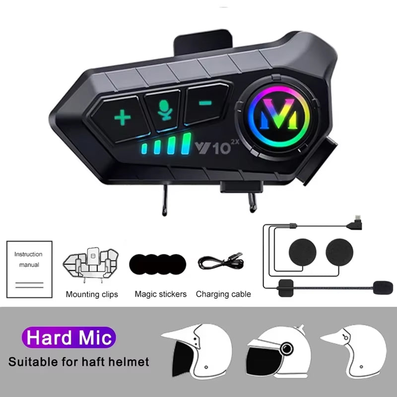 Bluetooth 5.3 Motorcycle Headset Intercom with 72-Hour Battery Life – 1PC Hard Mic