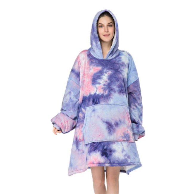 Soft Fleece and Wool Hooded Blanket for Home Comfort and Warmth – Washed Purple and White