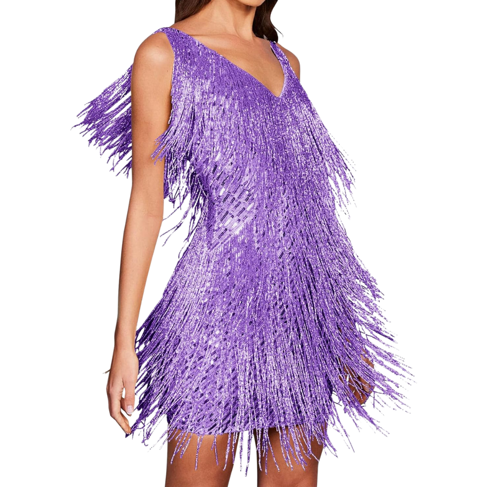 Sequined V-Neck Slip Dress – Purple