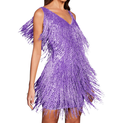 Sequined V-Neck Slip Dress – Purple