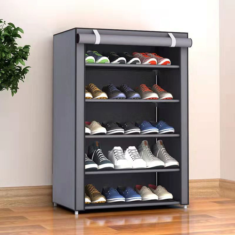 Multi-Tier Shoe Organizer with Protective Cover for Home – Gray