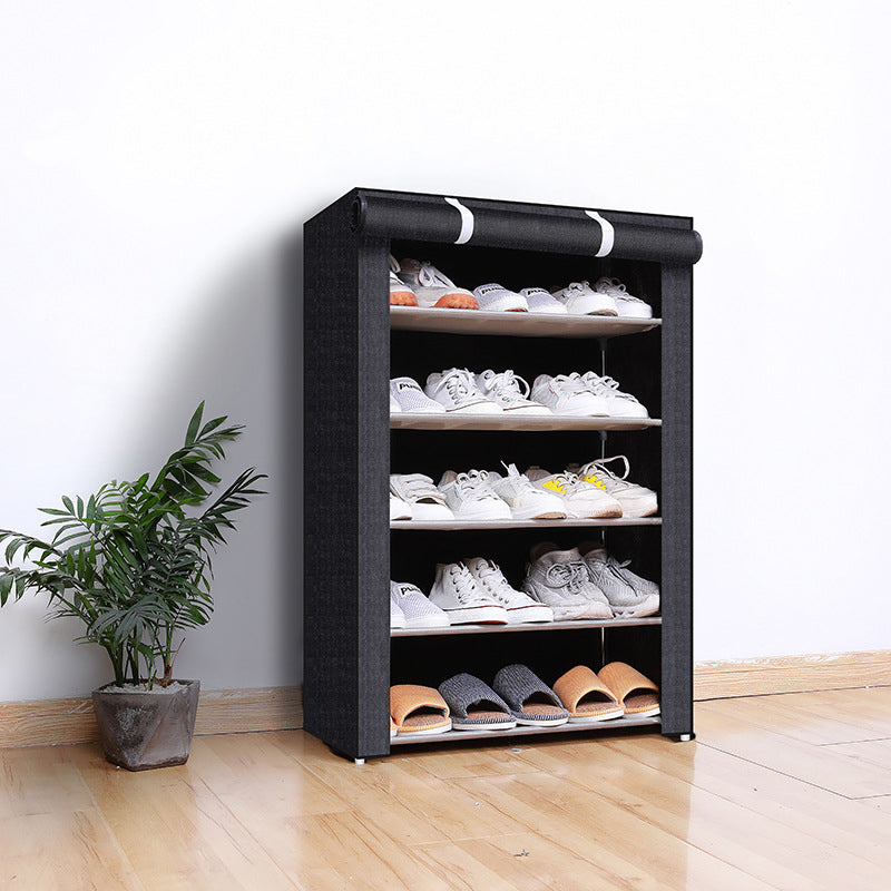 Multi-Tier Shoe Organizer with Protective Cover for Home – Black