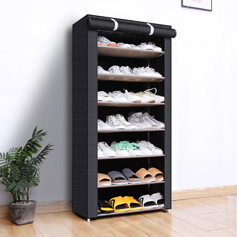 Multi-Tier Shoe Organizer with Protective Cover for Home – Black