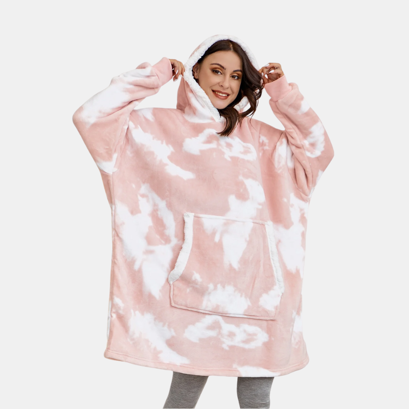 Soft Fleece and Wool Hooded Blanket for Home Comfort and Warmth – Washed Pink and White