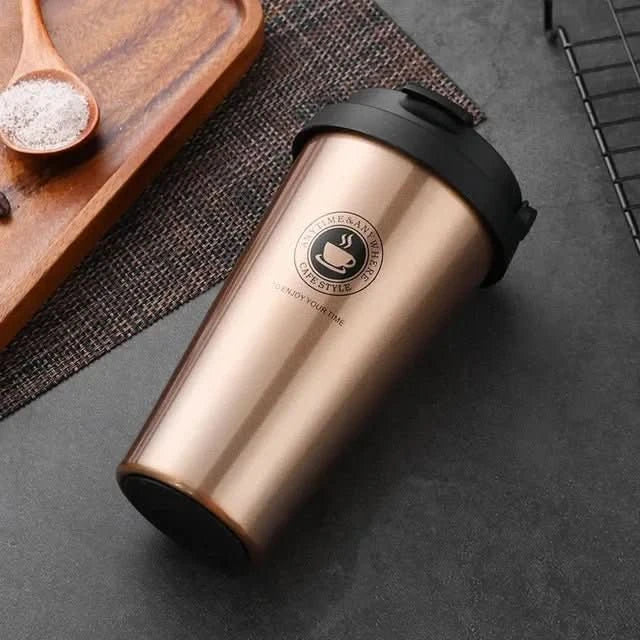 500ml Insulated Stainless Steel Travel Mug with Sliding Lid for Beverages – Gold