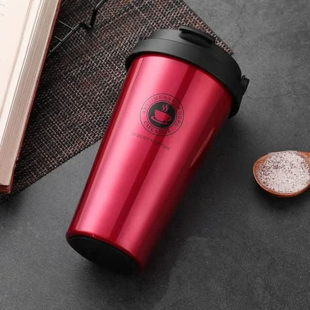 500ml Insulated Stainless Steel Travel Mug with Sliding Lid for Beverages – Red