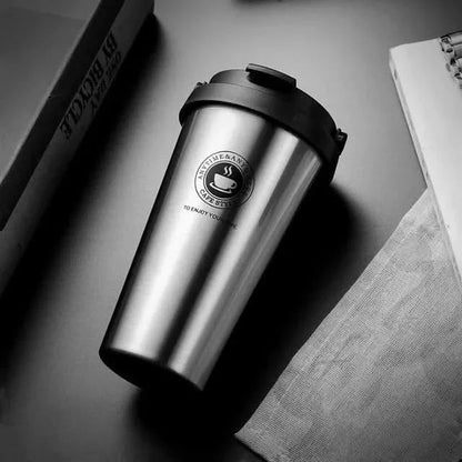 500ml Insulated Stainless Steel Travel Mug with Sliding Lid for Beverages – Silver