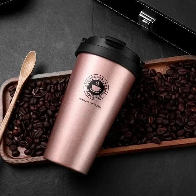 500ml Insulated Stainless Steel Travel Mug with Sliding Lid for Beverages – Rose Gold