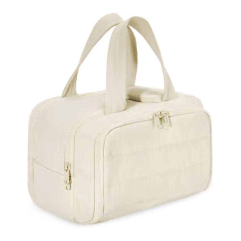Hanging Toiletry Organizer with Water-Resistant Fabric and Multiple Pockets – Beige