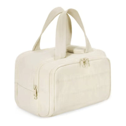 Hanging Toiletry Organizer with Water-Resistant Fabric and Multiple Pockets – Beige