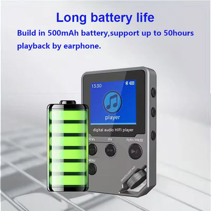 Bluetooth MP3 Player with 50-Hour Battery Life – 8GB No TF Card
