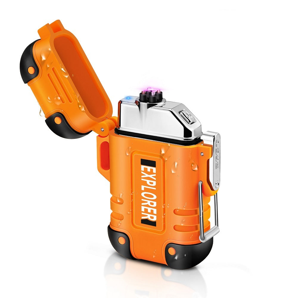 Plasma Lighter with Double Arc – Windproof and Waterproof Design – Orange