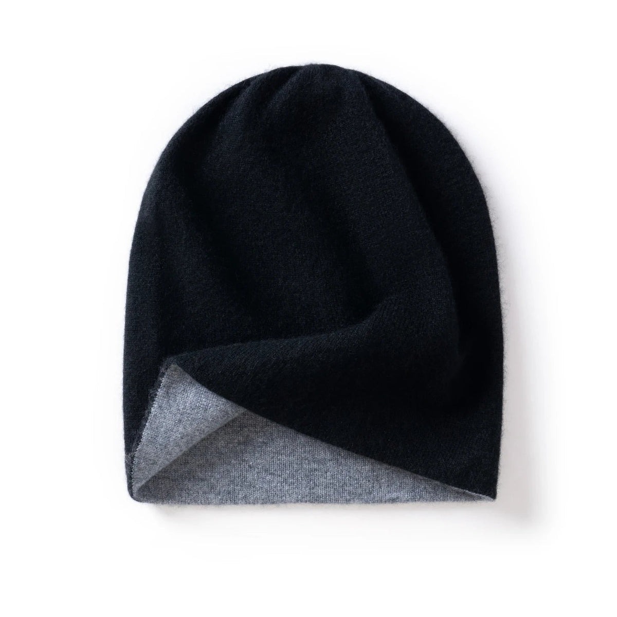 Double-Layer Knit Beanie for Men and Women - Cashmere Winter Hat – Black