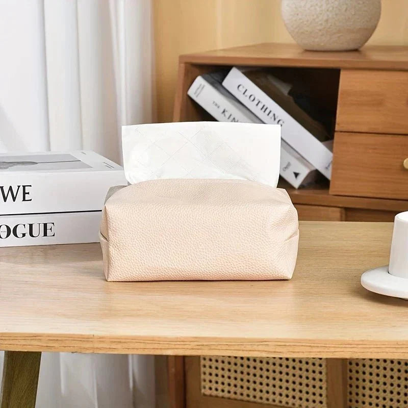 Soft Faux Leather Tissue Holder – Sleek Minimalist Design – cream