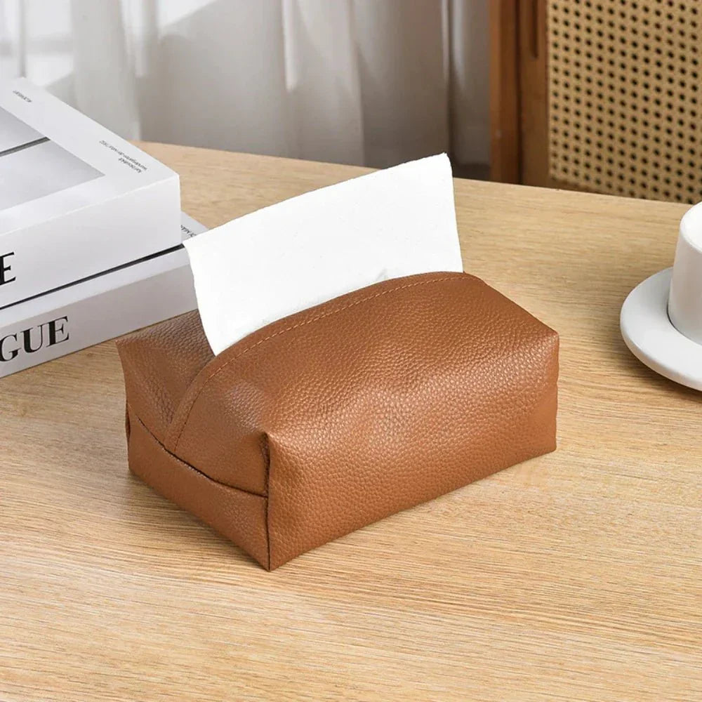 Soft Faux Leather Tissue Holder – Sleek Minimalist Design – caramel