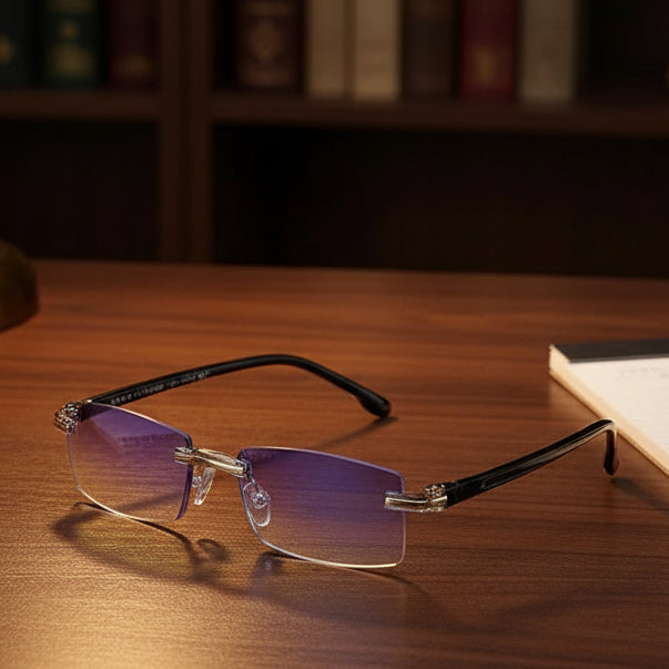 Lightweight Rimless Reading Glasses with Blue Light Filter and Multiple Vision Zones in Various Strengths – Black