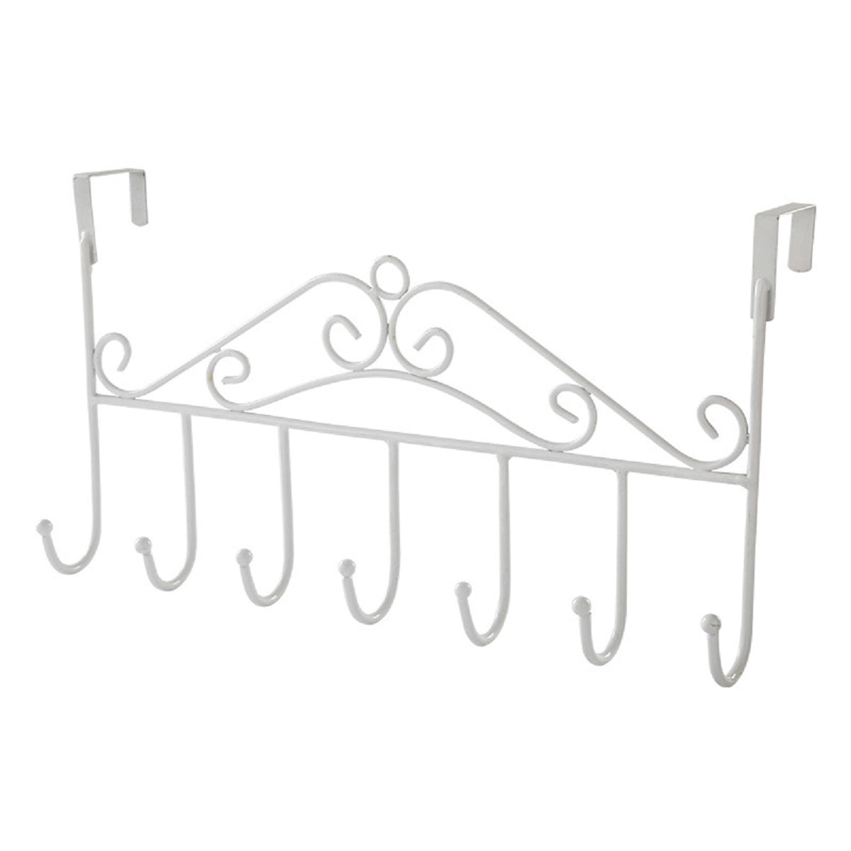 7-Hook Metal Hanger Bracket for Wall and Door Clothes Storage – White